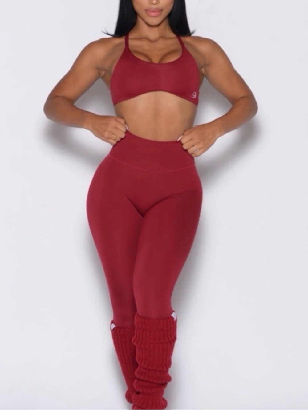 Bombshell Sportswear Set - Internal Scrunch Leggings and Bra Red Velvet Small